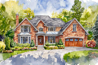 draw house illustration watercolor style