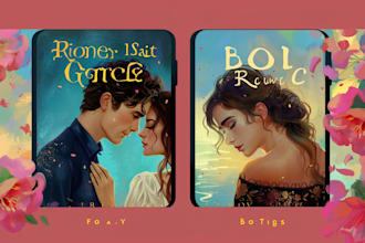 design a gorgeous illustrated romance book cover or ebook cover