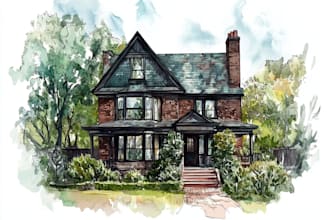 do handmade watercolor painting of house
