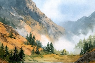 handrawn watercolor landscape on paper