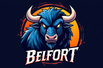 do awesome buffalo, bull mascot esport logo design 1 day