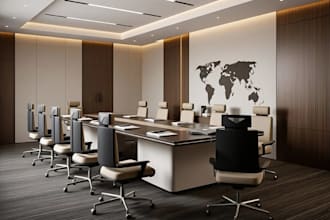 create 3d luxury office workspace, corporate interior design, office renovation