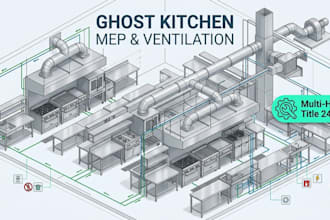 ghost kitchen mep plans, multi hood ventilation and title 24 design