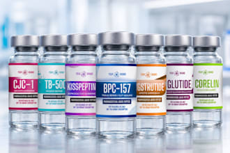 design supplement label peptide vial label and product label with 3d mockup