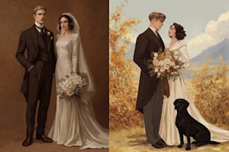 draw couple portrait for wedding illustration