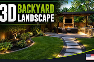 design a photorealistic 3d rendering of your backyard pool patio deck garden