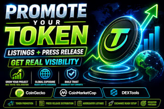 token promotion, crypto marketing,  press release , token listing and setup