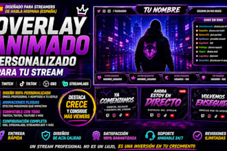 design custom animated stream overlay twitch tiktok spanish obs setup streamlab