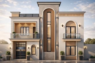 create ultra realistic 4k front elevation and exterior render