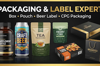 do custom box edit, redesign cpg packaging tea pouch hemp bag can beer label