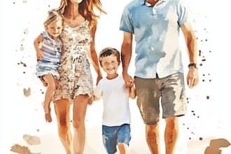 custom watercolor family portrait from photo