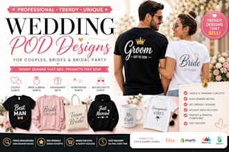 create wedding print on demand designs couples brides etsy shopify custom merch