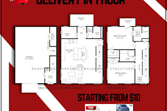 redraw architectural plans in autodesk autocad  from sketches, PDF, or images