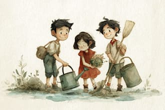 create children book illustration, children book and book illustration