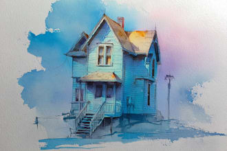 watercolor paint a house portrait