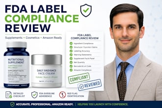 review and design food supplement, cosmetic product labels for fda compliance
