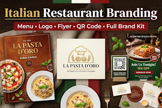 design italian pizza pasta restaurant menu, logo, flyer, qr code, full brand kit