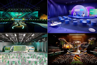 design photorealistic 3d event, stage, ballroom, wedding and exhibition setups