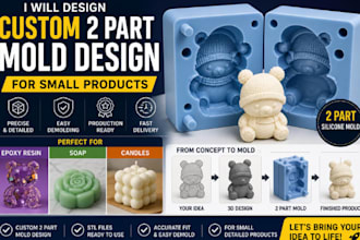 design custom 2 part mold for small products, epoxy, soap and candle