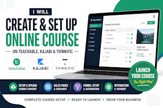 create and set up your online course on teachable, kajabi or thinkific