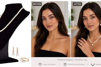 create realistic necklace, jewelry, ring, pendant, bracelet mockups on ai model