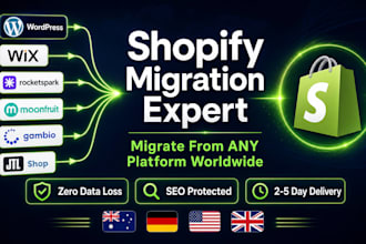 migrate wordpress wix rocketspark moonfruit gambio jtl shop to shopify website