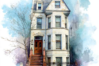 paint a watercolor house portrait or city space illustration