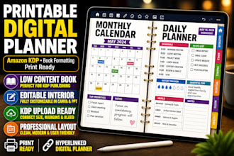 etsy digital planner printable planner hyperlinked planner kdp planner design