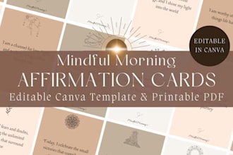 design printable affirmation card, daily motivation, wellness,mindfulness bundle