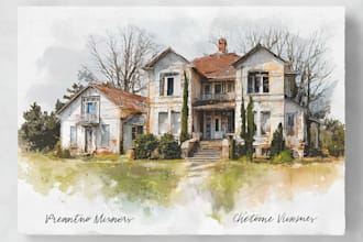 create a watercolor house portrait or buildings