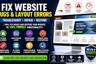 fix website bugs repair broken layout troubleshoot errors and restore function