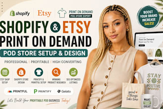 setup shopify print on demand store etsy pod store  on printify printful