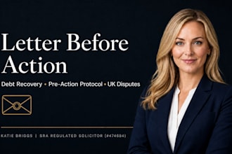 draft a legal letter before action for debt recovery UK dispute as UK solicitor