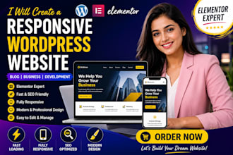 create responsive wordpress website elementor  blog website business development