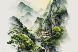 draw a watercolor landscape illustration