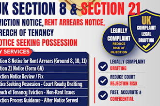 draft UK section 8 21 eviction notice, rent arrears notice and breach of tenancy