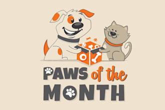 create a happy pet business logo for paws of the month h