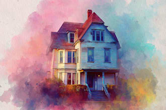 draw house illustration watercolor style