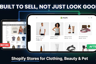 shopify store design for clothing, beauty or pet store that is built to convert