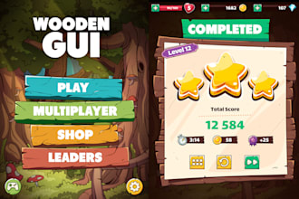 design realistic game UI UX, menus, buttons, icons in unity game