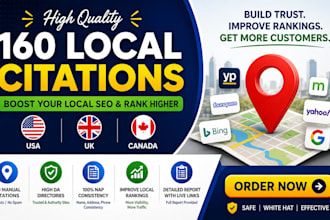 create 160 local citations for local SEO USA UK canada