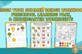 design summer bridge workbook, preschool learning pack, kindergarten worksheets