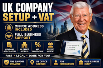 create UK company with UK office address vat and business support