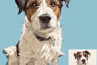 draw cartoon digital pet and human portrait