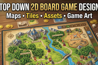 create top down 2d board game art, maps, titles and game assets