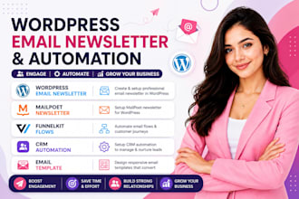 setup wordpress email newsletter, mailpoet newsletter, funnelkit flows, CRM
