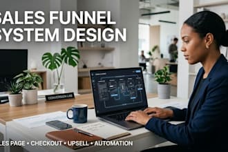 design funnel flow system sales copy, checkout, upsell thank you page automation