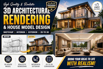 create realistic 3d architectural rendering and 3d house model in sketchup