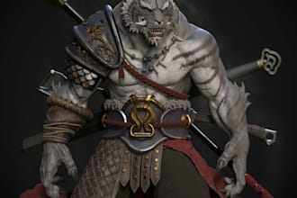create realistic 3d creature,fantasy character for games,warrior model,sculpting
