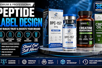 design peptide label vial label supplement label  packaging design 3d mockup